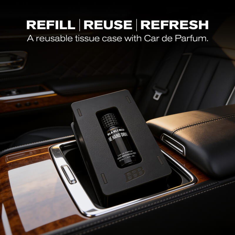 luxury car perfume bottle on a leather