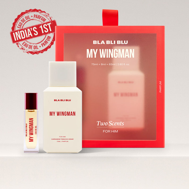 BLA BLU MY WINGMAN perfume set with packaging.