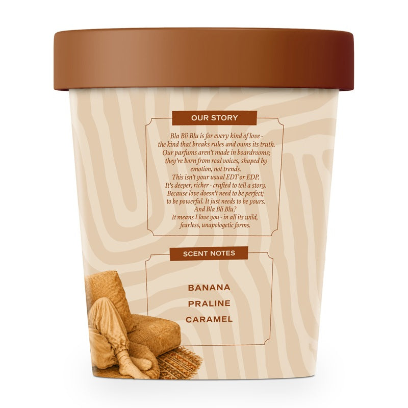 A single scented candle in a brown plastic tub with a matching brown lid, shown on a plain white background. 