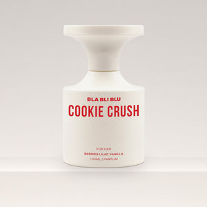 Perfume bottle labeled 'Cookie Crush' by BLA BLU on a white background