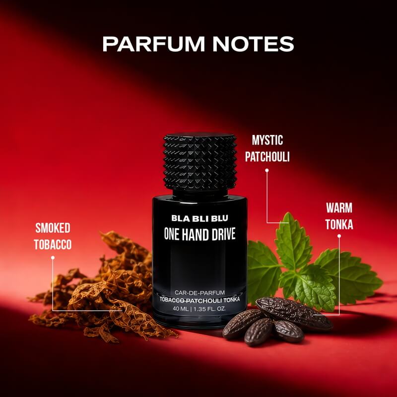 One Hand Drive luxury car perfume bottle showing parfum notes