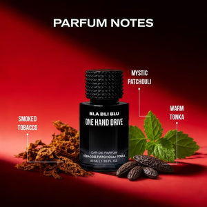 One Hand Drive luxury car perfume bottle showing parfum notes