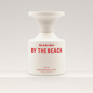 Perfume bottle labeled 'By the Beach' by BLA BLI BLU on a white background