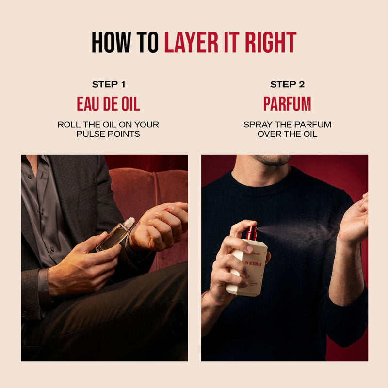 Instructions on how to layer perfume with text 