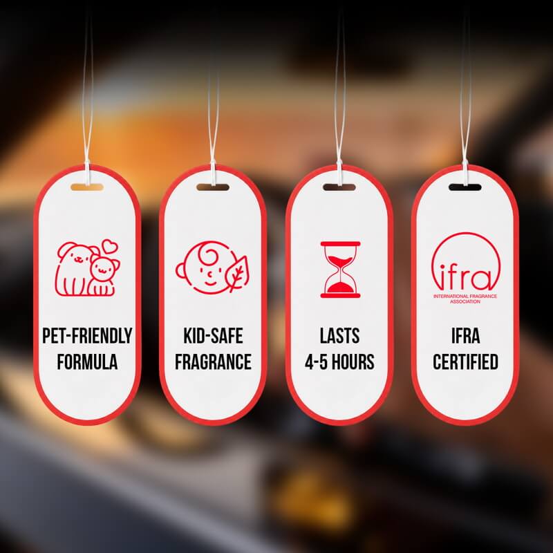 Pet-friendly formula, kid-safe fragrance, lasts 4-5 hours, IFRA certified